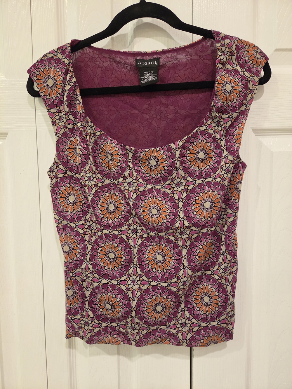 Y2K George Purple and Orange Floral Mandala Scoop Neck Tank